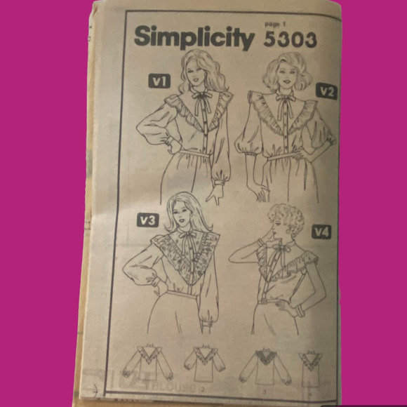 Simplicity 5303 Pattern Blouse Miss 12 Uncut Ruffle Button Up Tie Collar Lacy - Picture 2 of 7